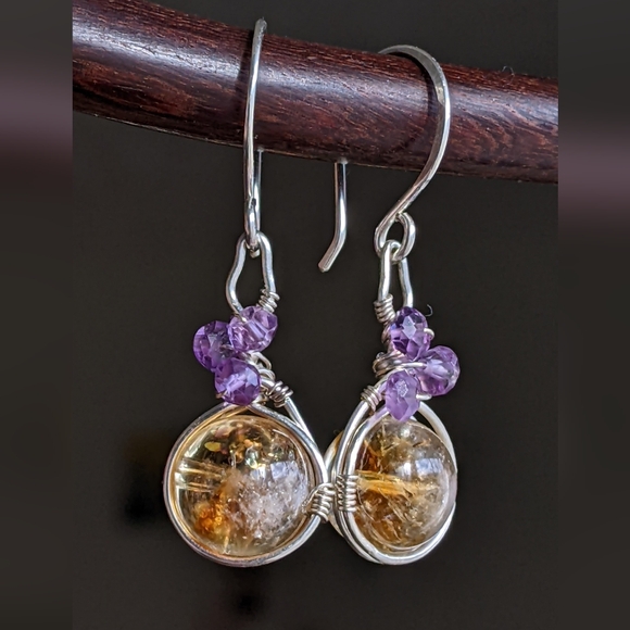 Vibrant Amethyst And Citrine Earrings Handmade In Sterling Silver - Picture 8 of 15